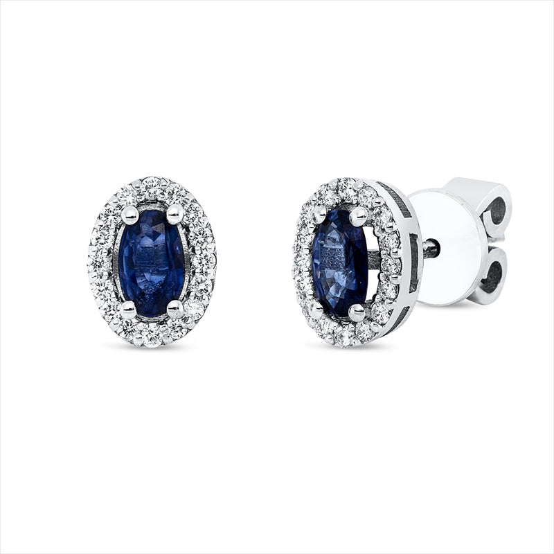 Ohrstecker 18 kt WG, 36 Brill. 0,24 ct, F-si, 2 Saphire 1,25 ct blau