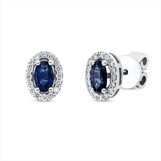 Ohrstecker 18 kt WG, 36 Brill. 0,24 ct, F-si, 2 Saphire 1,25 ct blau