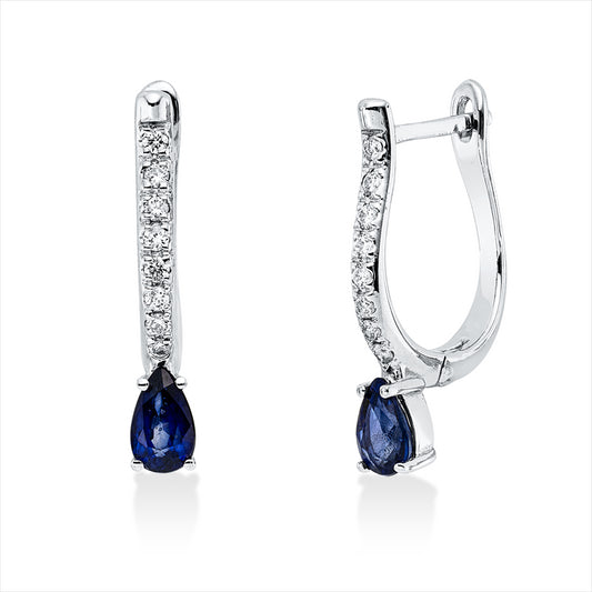 Creolen 18 kt WG, 16 Brill. 0,13 ct, F-si, 2 Saphire 0,60 ct blau