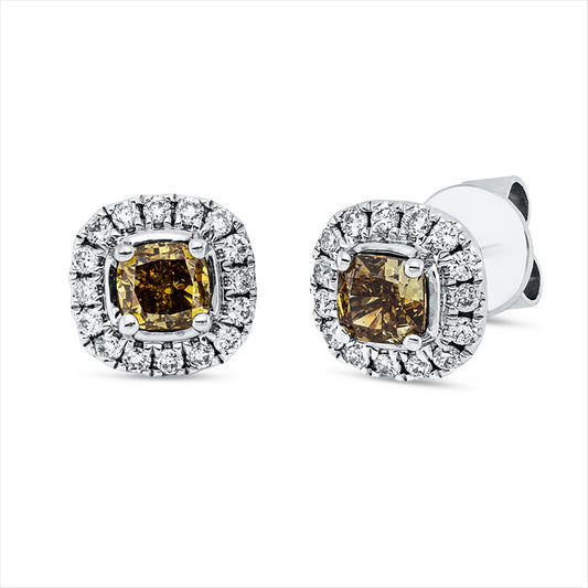 Ohrstecker 18 kt WG, 32 Brill. 0,16 ct, TW-si/pi, 2 Cushion 0,46 ct, TLB