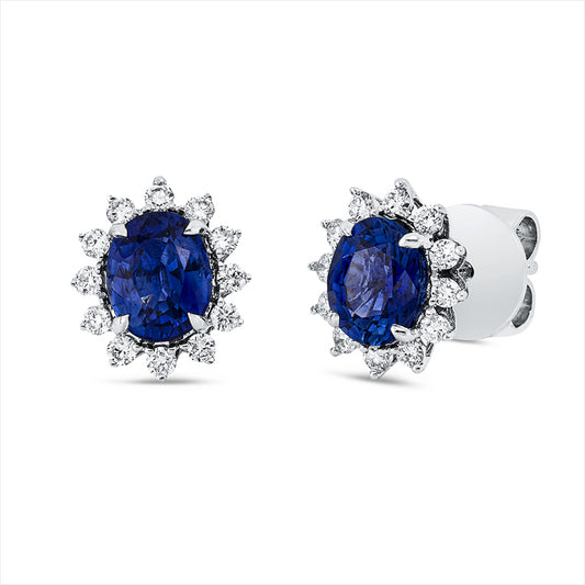 Ohrstecker 18 kt WG, 24 Brill. 0,26 ct, TW-si, 2 Saphire 1,55 ct blau
