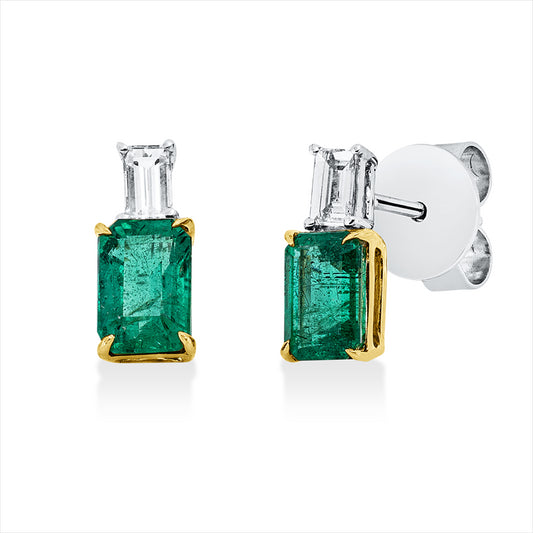 Ohrstecker 18 kt WG+GG, 2 Bag. 0,20 ct, TW-vsi, 2 Smaragde 1,26 ct grün
