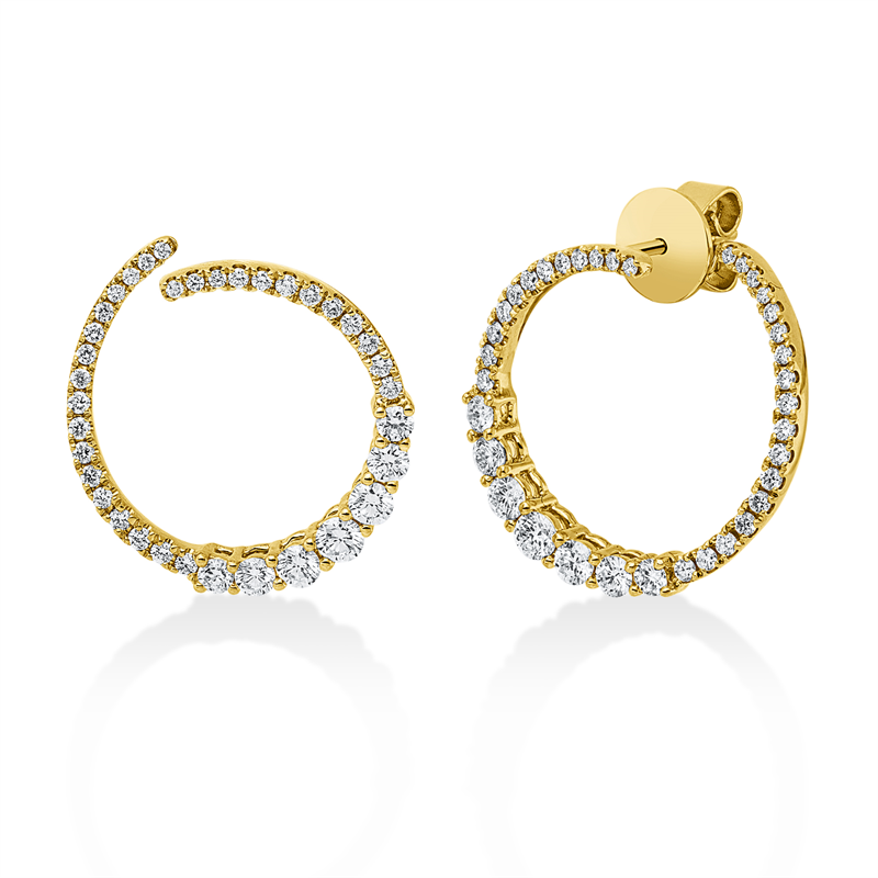 Ohrschmuck 18 kt GG, 2 Brill. 0,15 ct, TW-si, 70 Brill. 0,97 ct, TW-si
