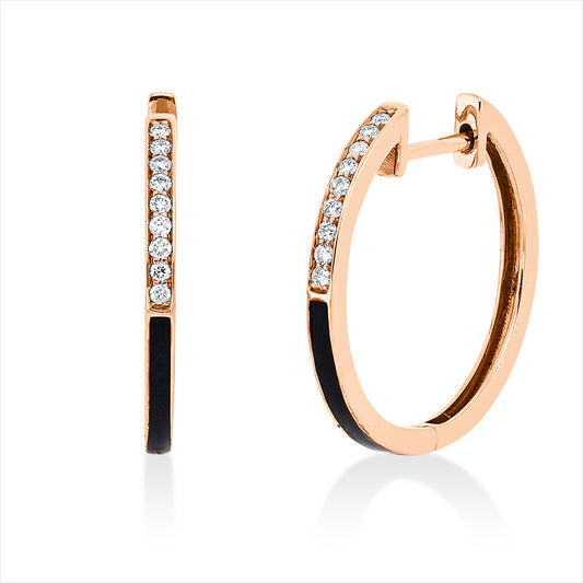 Creolen 18 kt RG, 18 Brill. 0,09 ct, TW-si, 2 Emaille schwarz