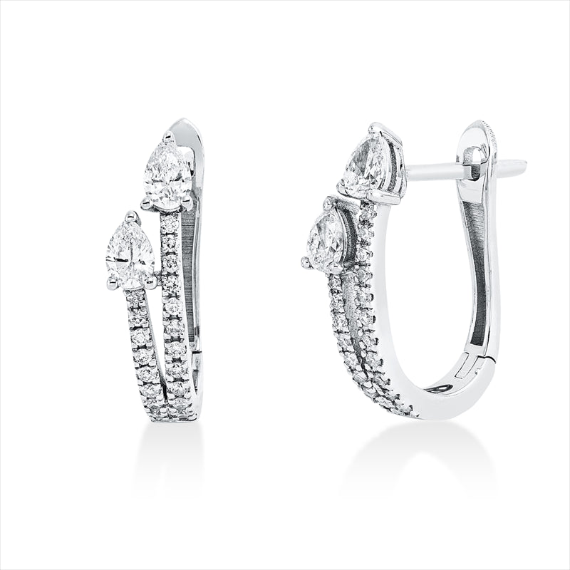 Creolen 18 kt WG, 4 Tropfen 0,42 ct, F-si, 38 Brill. 0,18 ct, F-si