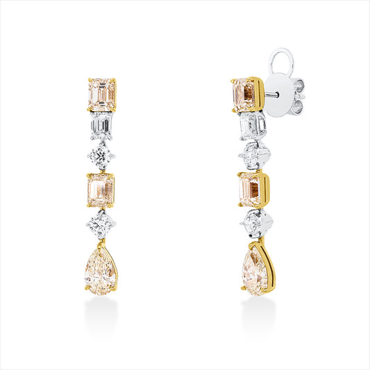 Ohrschmuck 18kt, 2 Sm 0,78ct, TW-si, 4 Brill. 0,81ct, TW-vsi,4 Sm 4,00ct, gelb,2 Tropfen 2,15ct, gelb