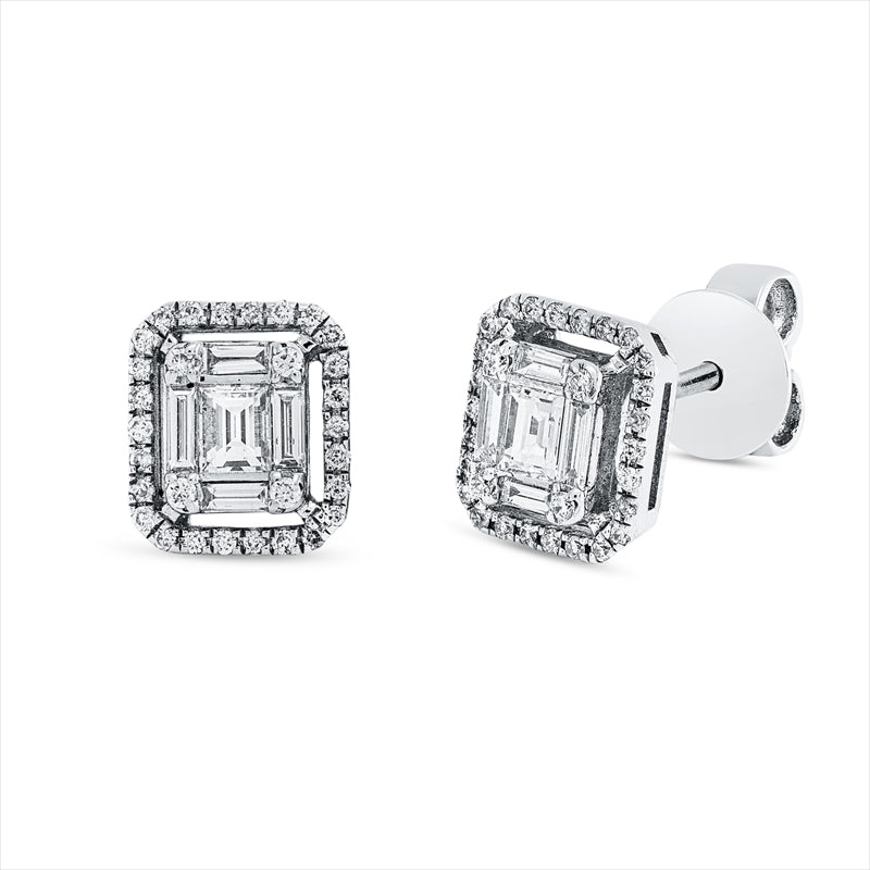 Ohrstecker 18 kt WG, 10 Bag. 0,40 ct, F/TW-si, 60 Brill. 0,18 ct, F/TW-si
