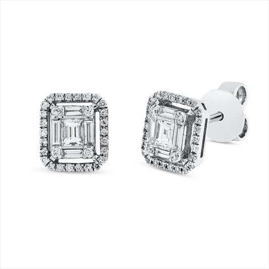 Ohrstecker 18 kt WG, 10 Bag. 0,40 ct, F/TW-si, 60 Brill. 0,18 ct, F/TW-si