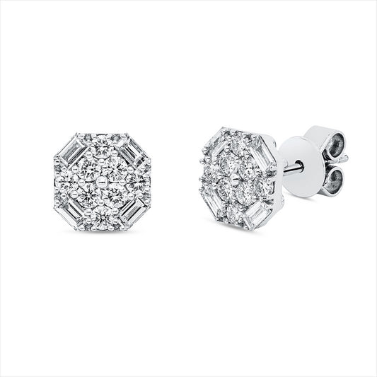 Ohrstecker 18 kt WG, 8 Bag. 0,26 ct, TW-si, 16 Brill. 0,45 ct, TW-si