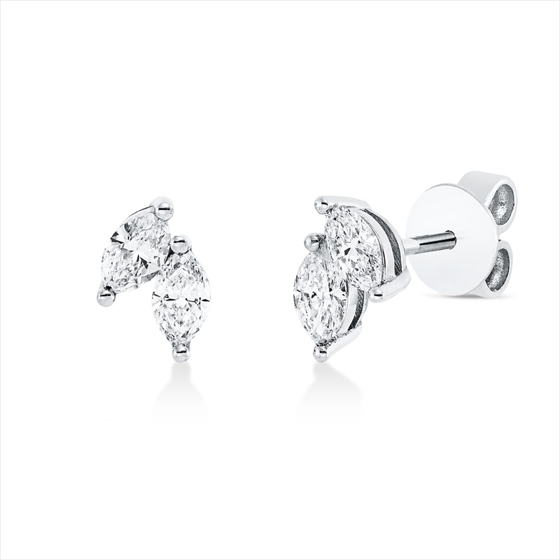 Ohrstecker 18 kt WG, 4 Nav. 0,68 ct, F-si