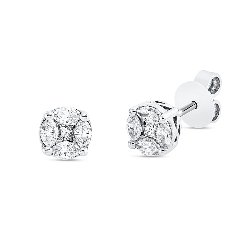 Ohrstecker 18 kt WG, 2 Princ. 0,20 ct, TW-si, 8 Nav. 0,50 ct, TW-si