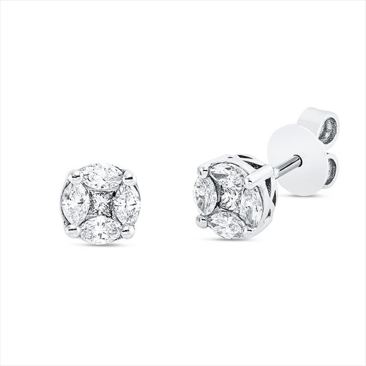 Ohrstecker 18 kt WG, 2 Princ. 0,20 ct, TW-si, 8 Nav. 0,50 ct, TW-si