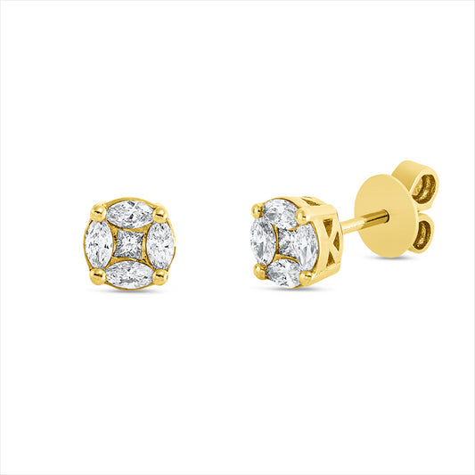 Ohrstecker 18 kt GG, 2 Princ. 0,20 ct, F-si, 8 Nav. 0,50 ct, F-si