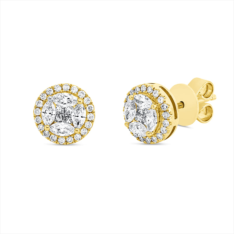 Ohrstecker 18 kt GG, 8 Princ. 0,10 ct, F-si, 8 Nav. 0,32 ct, F-si, 40 Brill. 0,14 ct, F-si