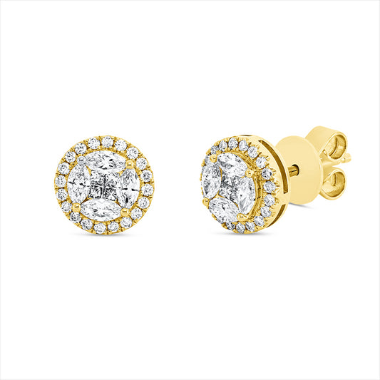 Ohrstecker 18 kt GG, 8 Princ. 0,10 ct, F-si, 8 Nav. 0,32 ct, F-si, 40 Brill. 0,14 ct, F-si