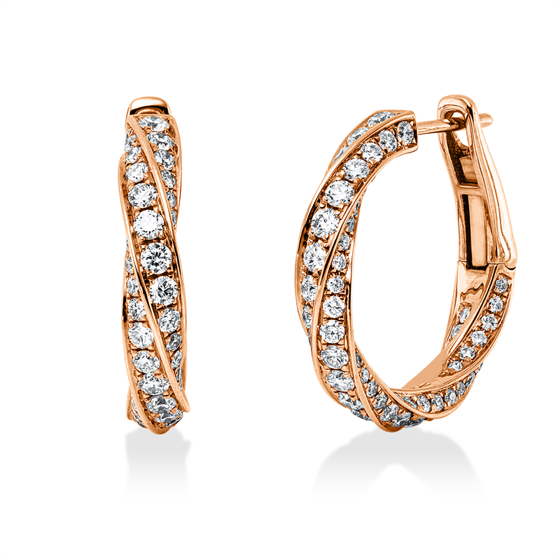 Creolen 18 kt RG, 50 Brill. 0,70 ct, TW-si, 26 Brill. 0,76 ct, TW-si, 118 Brill. 0,64 ct, TW-si