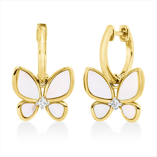 Creolen 18 kt GG+WG, 2 Brill. 0,06 ct, I-si, 8 Perlmutt 1,79 ct weiß