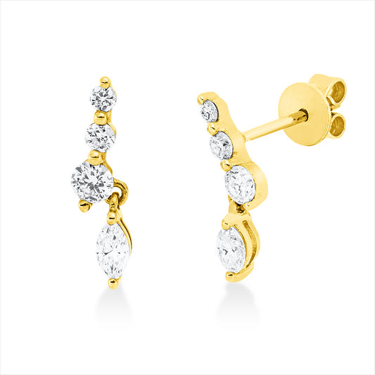 Ohrstecker 18 kt GG, 2 Nav. 0,16 ct, W-pi, 6 Brill. 0,27 ct, W-pi