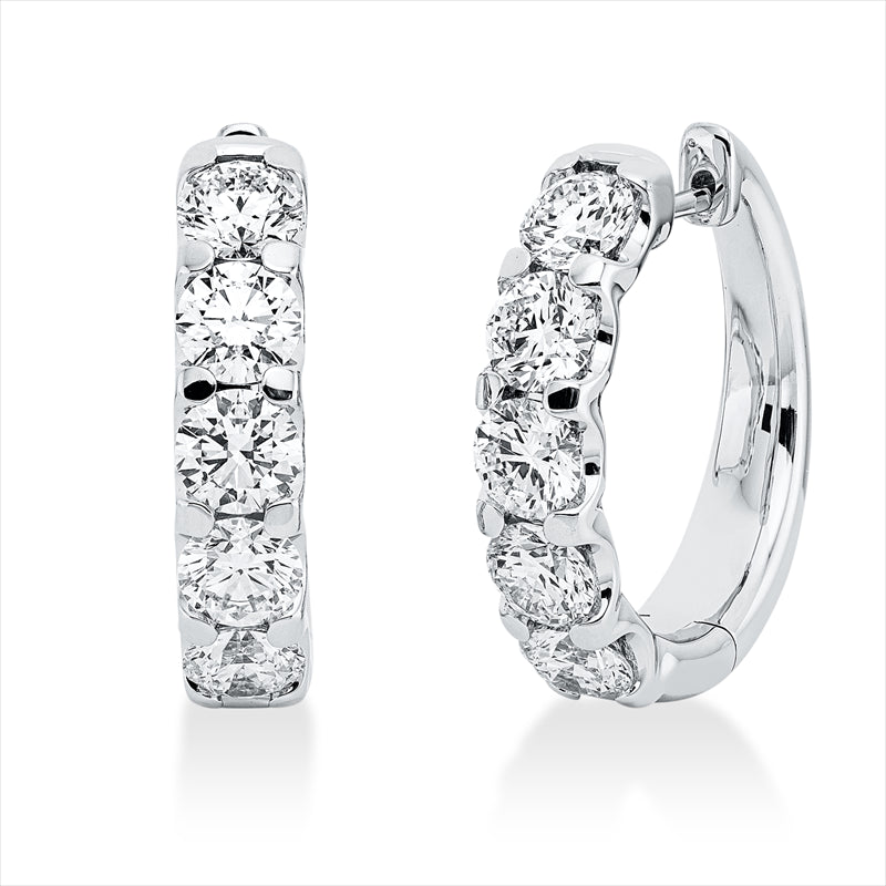 Creolen 18 kt WG, 10 GIA's, 3 Brill. 1,20 ct, F-vsi, 2 Brill. 0,80 ct, F-vvs2, 1 Brill. 0,40 ct, TW-vvs2, 4 Brill. 1,60 ct, TW-vsi
