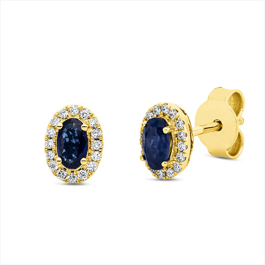 Ohrstecker 18 kt GG, 32 Brill. 0,13 ct, TW-si, 2 Saphire 0,64 ct blau