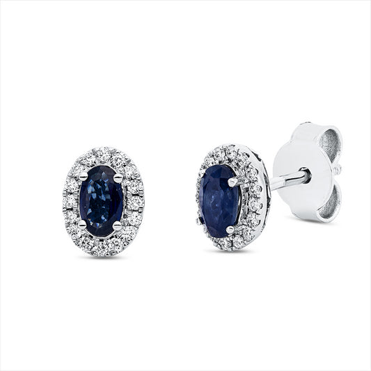 Ohrstecker 18 kt WG, 32 Brill. 0,13 ct, TW-si, 2 Saphire 0,46 ct blau