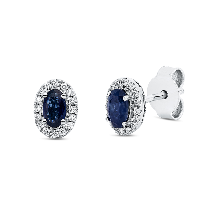 Ohrstecker 18 kt WG, 32 Brill. 0,13 ct, TW-si, 2 Saphire 0,46 ct blau