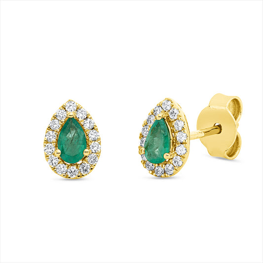 Ohrstecker 18 kt GG, 28 Brill. 0,19 ct, TW-si, 2 Smaragde 0,34 ct grün