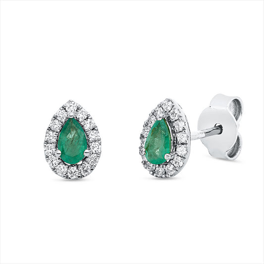 Ohrstecker 18 kt WG, 28 Brill. 0,19 ct, TW-si, 2 Smaragde 0,40 ct grün