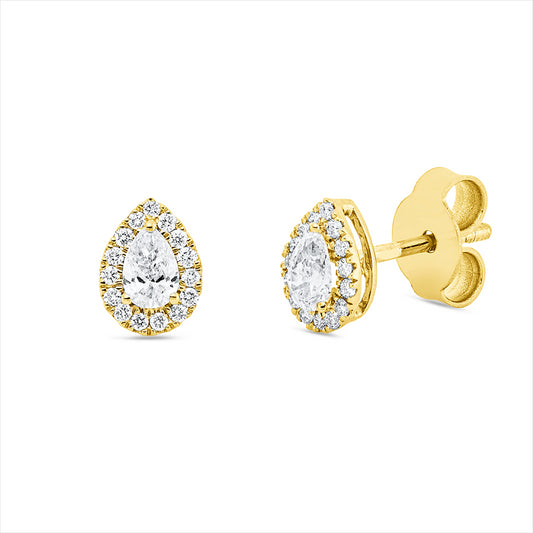 Ohrstecker 18 kt GG, 2 Tropfen 0,30 ct, TW-si, 30 Brill. 0,11 ct, TW-si