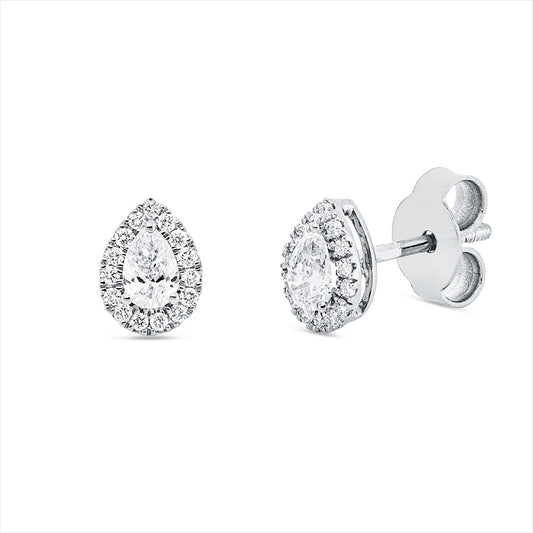Ohrstecker 18 kt WG, 2 Tropfen 0,29 ct, TW-si, 30 Brill. 0,11 ct, TW-si