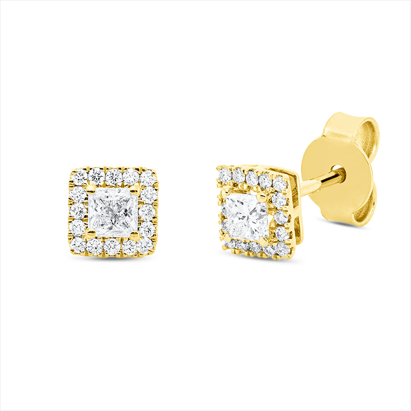 Ohrstecker 18 kt GG, 2 Princ. 0,30 ct, TW-si, 32 Brill. 0,12 ct, TW-si