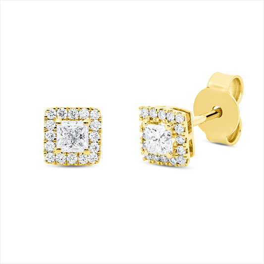 Ohrstecker 18 kt GG, 2 Princ. 0,30 ct, TW-si, 32 Brill. 0,12 ct, TW-si