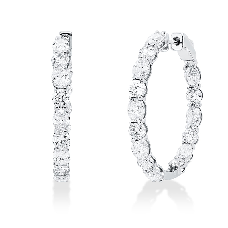 Creolen 18 kt WG, 16 Oval 3,75 ct, W-vsi/si, 14 Brill. 2,20 ct, W-vsi/si