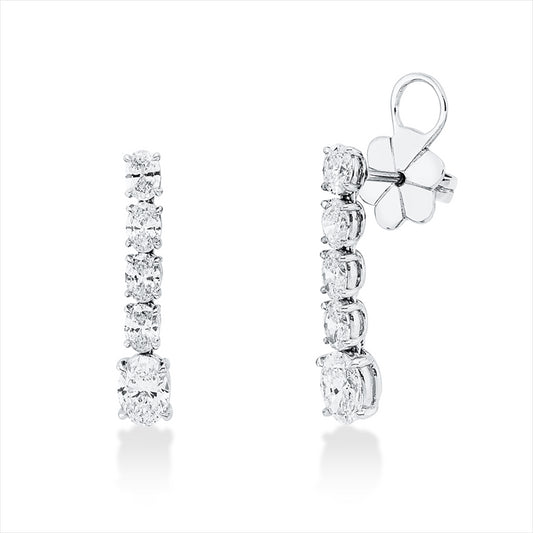 Ohrschmuck 18 kt WG, 2 GIA, 1 Oval 0,50 ct, D-vs2, 1 Oval 0,50 ct, E-vs2, 8 Oval 1,23 ct, TW-vsi