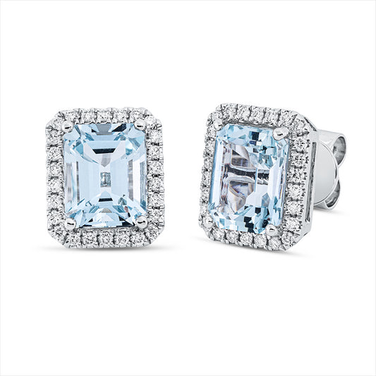 Ohrstecker 18 kt WG, 52 Brill. 0,34 ct, TW-si, 2 Aquamarin 4,33 ct blau