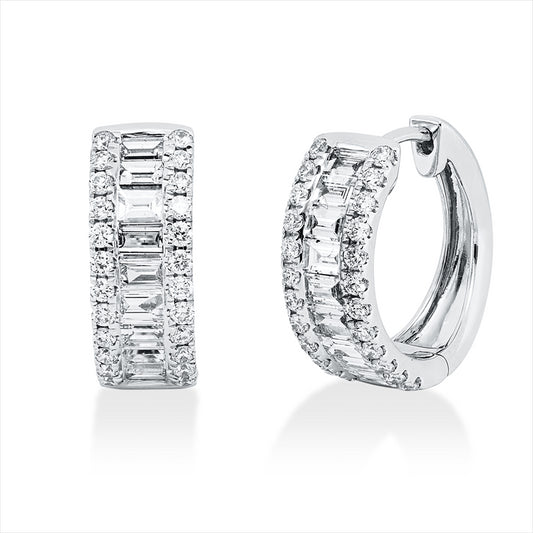 Creolen 18 kt WG, 18 Bag. 0,87 ct, TW-si, 48 Brill. 0,46 ct, TW-si