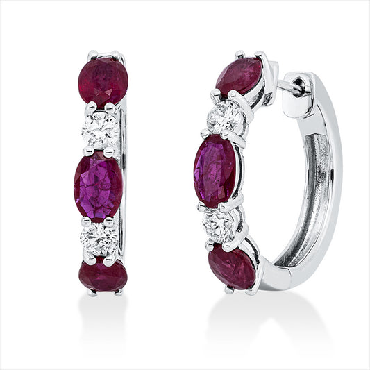 Creolen 18 kt WG, 4 Brill. 0,07 ct, TW-si, 4 Rubine 1,82 ct rot, 2 Rubine 0,71 ct rot