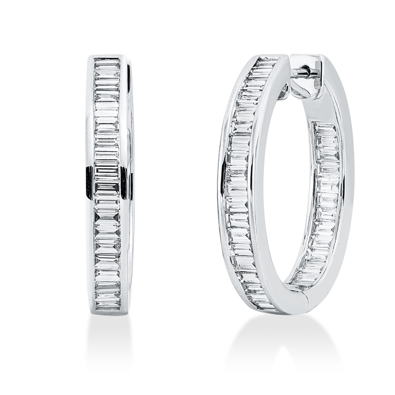 Creolen 18 kt WG, 64 Bag. 3,07 ct, TW-si