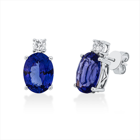 Ohrstecker 18 kt WG, 2 Brill. 0,48 ct, TW-si, 2 Tansanit 8,66 ct blau