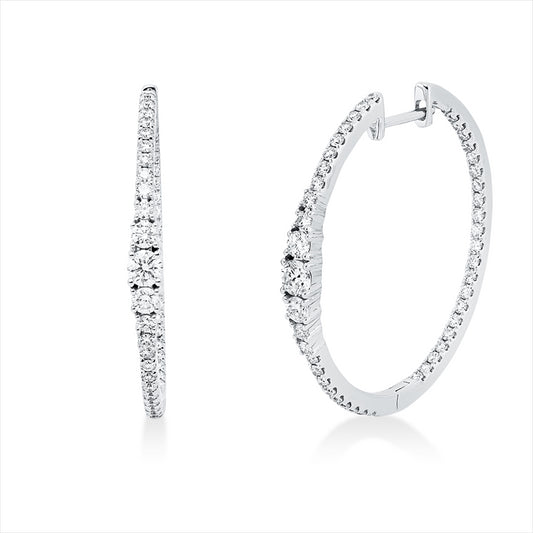 Creolen 18 kt WG, 4 Brill. 0,21 ct, TW-si, 2 Brill. 0,23 ct, TW-si, 86 Brill. 0,76 ct, TW-si