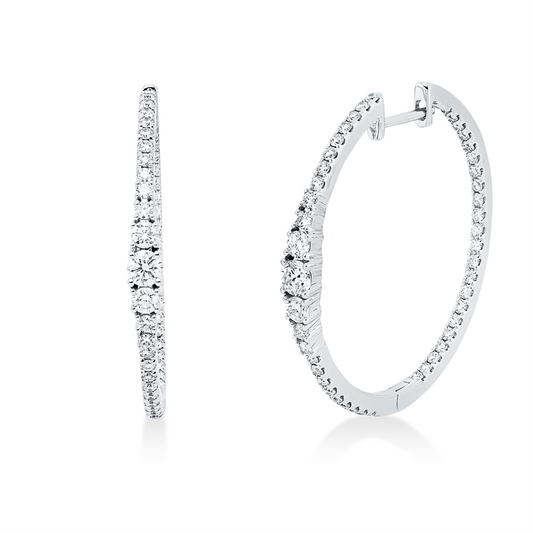 Creolen 18 kt WG, 4 Brill. 0,21 ct, TW-si, 2 Brill. 0,23 ct, TW-si, 86 Brill. 0,76 ct, TW-si