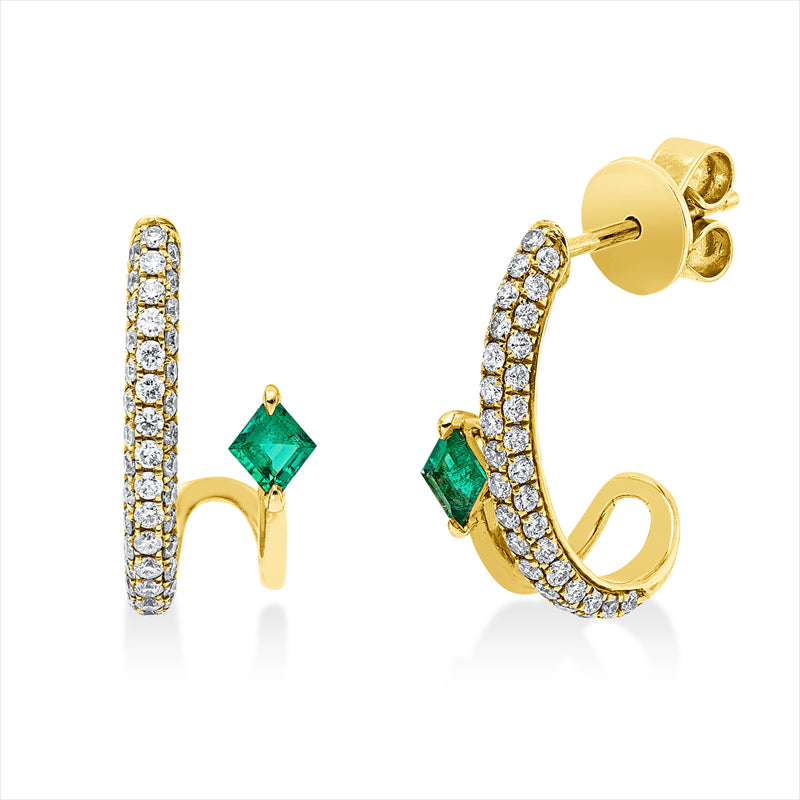Ohrstecker 18 kt GG, 98 Brill. 0,50 ct, TW-si, 2 Smaragde 0,20 ct grün
