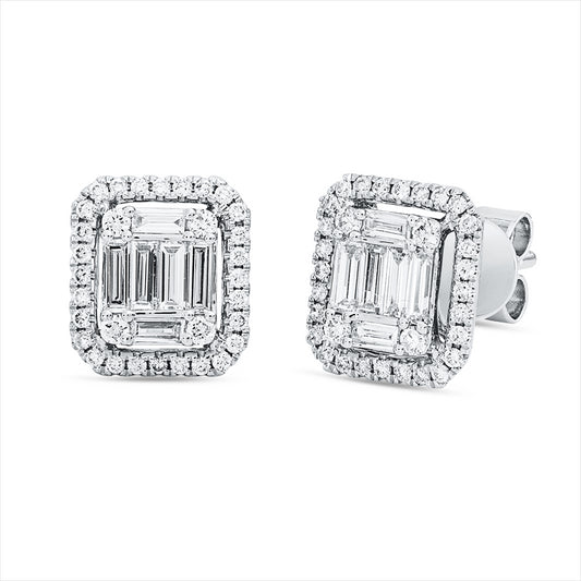 Ohrstecker 18 kt WG, 12 Bag. 0,28 ct, TW-vsi, 64 Brill. 0,19 ct, TW-si