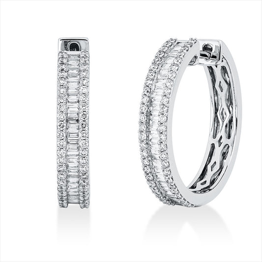 Creolen 18 kt WG, 66 Bag. 0,29 ct, TW-si, 100 Brill. 0,40 ct, TW-si