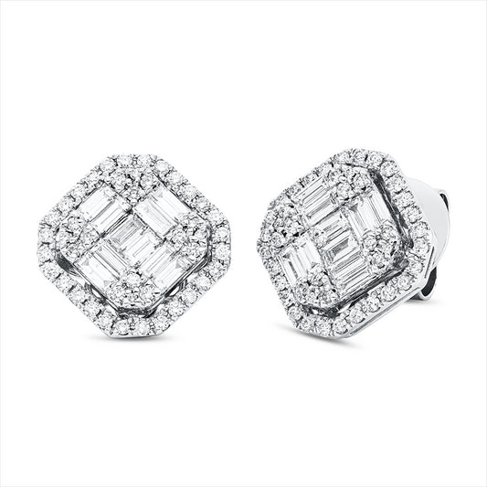 Ohrstecker 18 kt WG, 20 Bag. 0,87 ct, TW-vsi, 88 Brill. 0,46 ct, TW-vsi