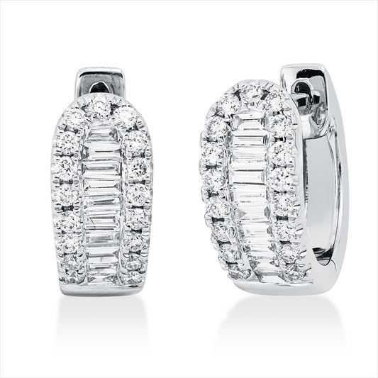 Creolen 14 kt WG, 20 Bag. 0,12 ct, TW-vsi, 34 Brill. 0,15 ct, TW-si