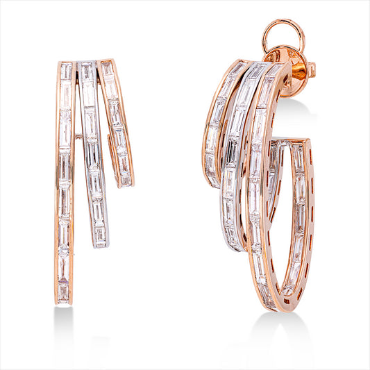 Creolen 18 kt RG, Fassung rhodiniert, 77 Bag. 4,35 ct, TW-si