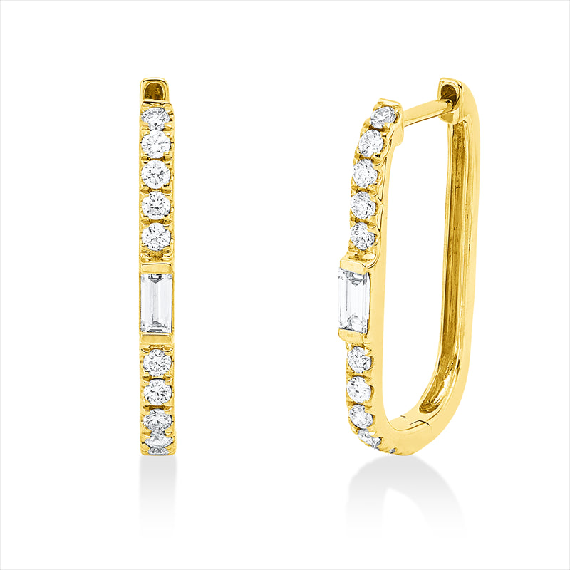 Creolen 18 kt GG, 2 Bag. 0,11 ct, TW-si, 20 Brill. 0,28 ct, TW-si