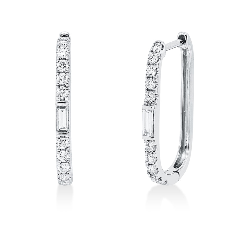 Creolen 18 kt WG, 2 Bag. 0,15 ct, TW-si, 20 Brill. 0,29 ct, TW-si