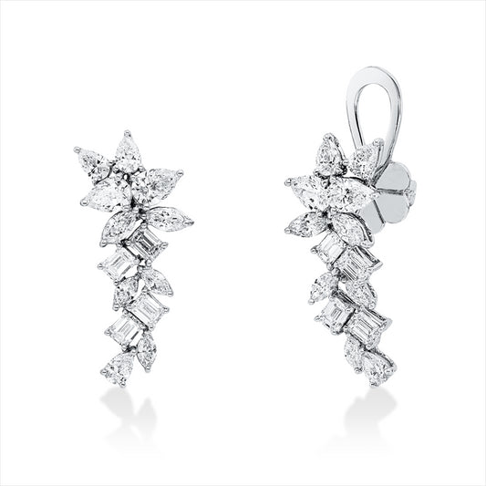 Ohrschmuck 18 kt WG, 10 Nav. 0,73 ct, 8 Sm.schliff 1,01 ct, 10 Tropfen 1,49 ct, D/TW-vsi/si